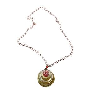 Vintage Silver Peru Pachamama Mother of Pearl Shell Spiral Pendant Coral Amulet